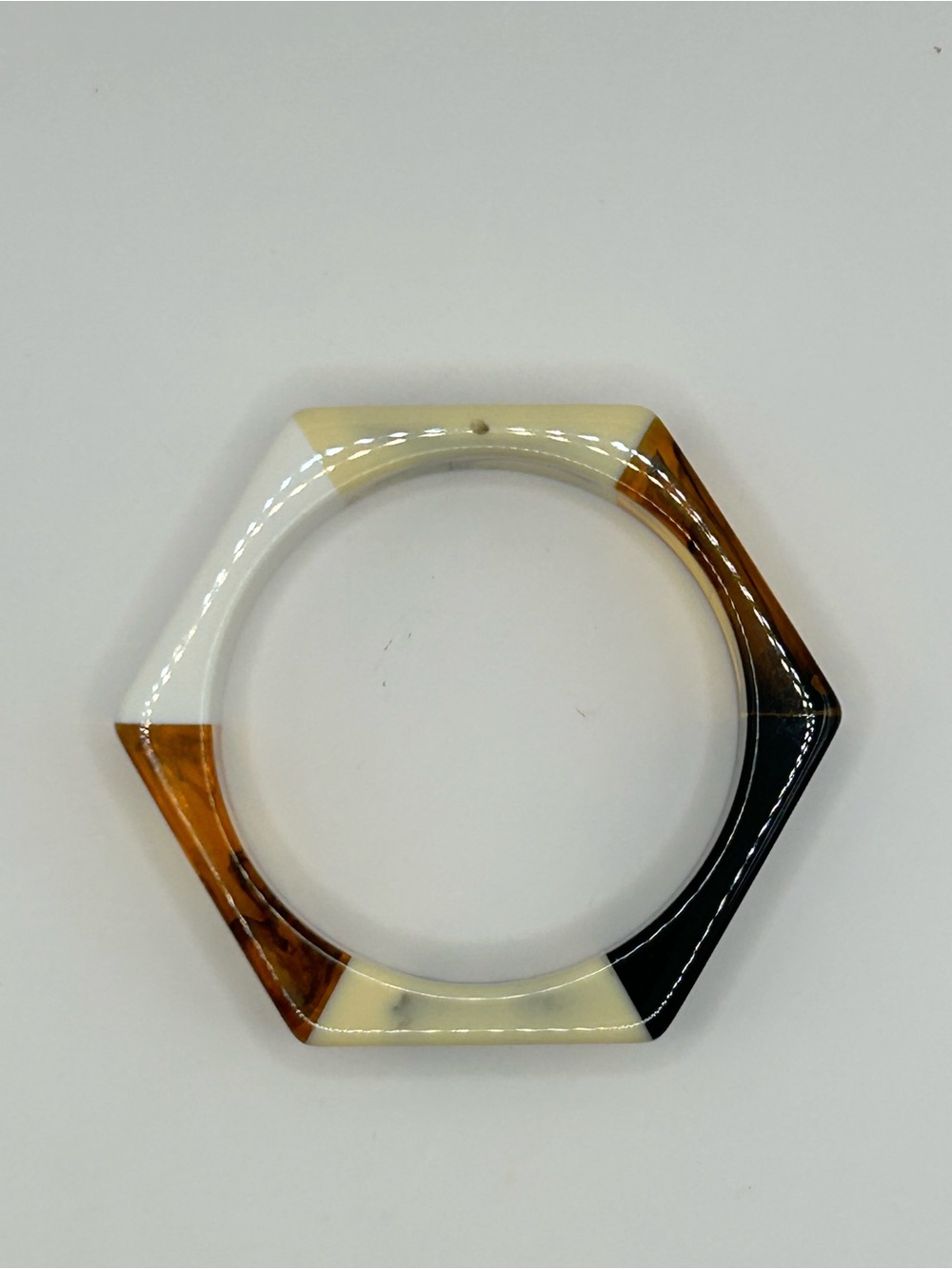 Hexagonal Resin Bangle Bracelet in Cream, Tortoise and Black